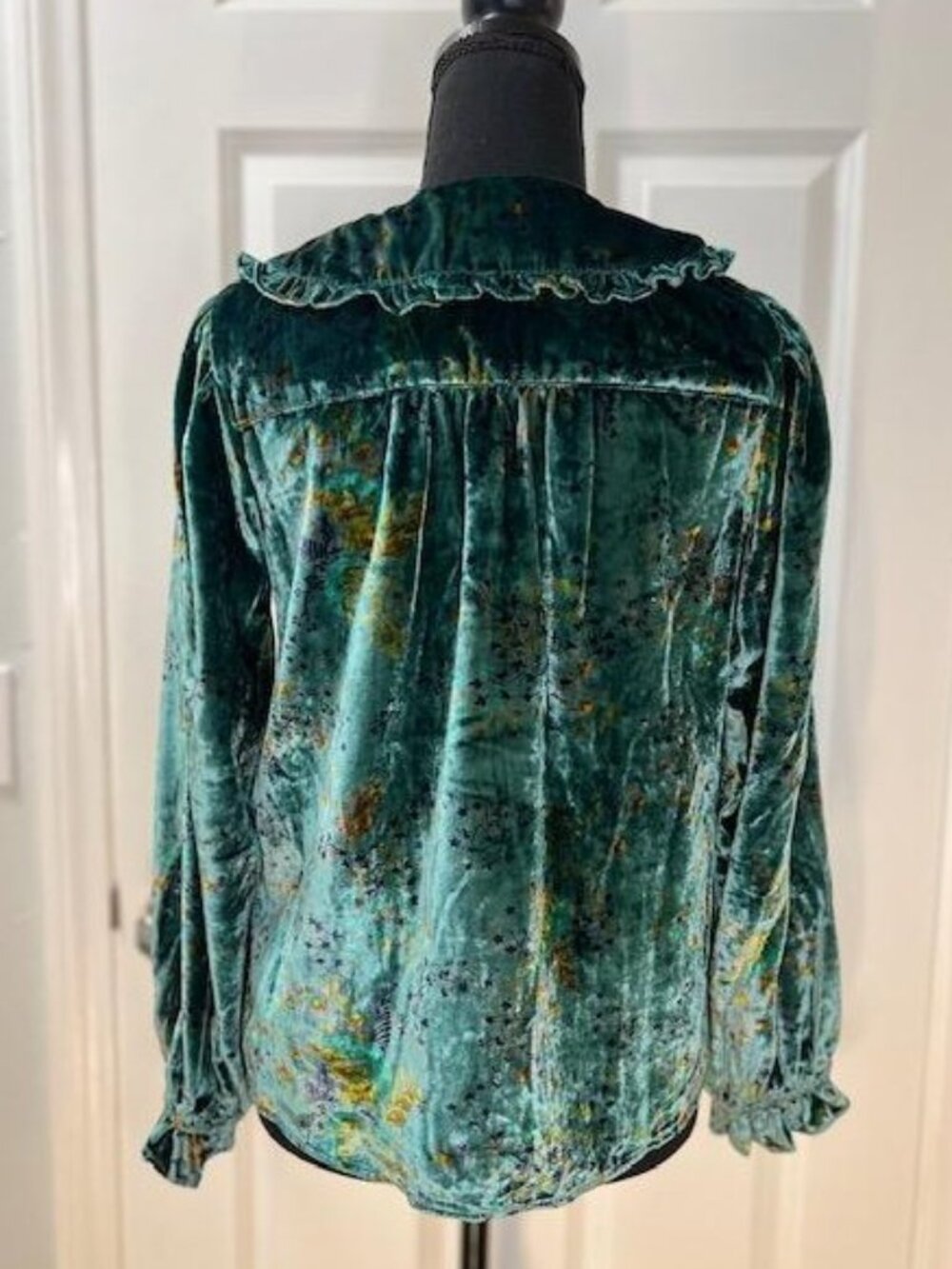 Pilcro The Keira Collared Button-Front Blouse: Long-Sleeve Velvet Edition-XS-NWT - Picture 6 of 7